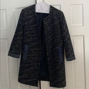 Tweed and denim open jacket